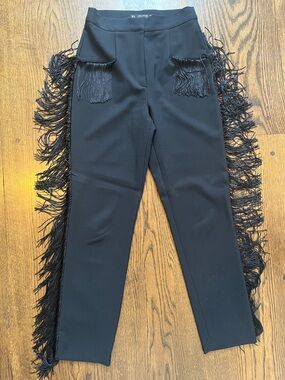 Zara Black Skinny Pants with Fringe Side Trim
